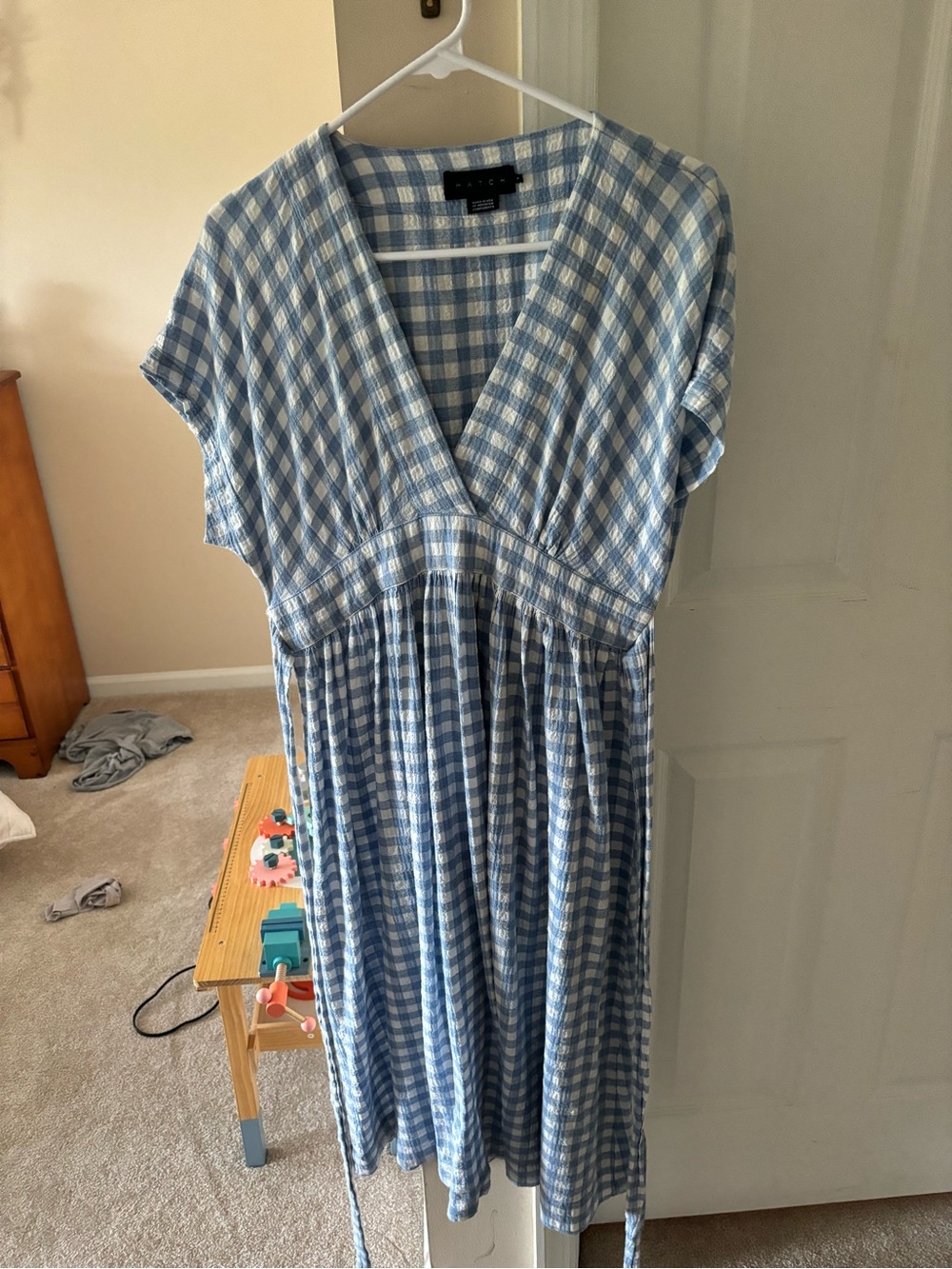 Hatch Blue Gingham V-Neck Midi Dress